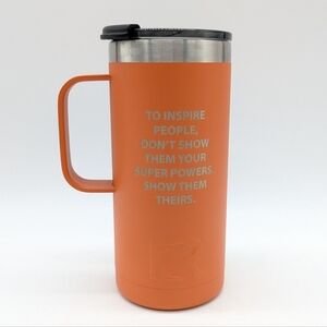 Rtic Orange Silver Inspirational Quote Customized 16oz Travel Cup Tumbler